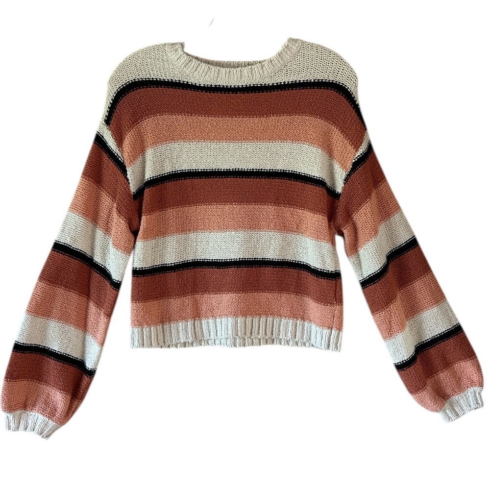 Striped Women's Sweater - Cream and Brown